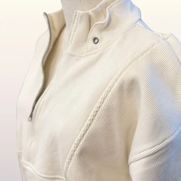 JOAH BROWN Retro Half Zip Pullover NWT Off White Luxe French Terry Oversized M/L - Picture 9 of 11